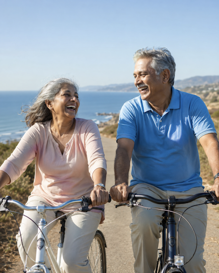 Couple biking at the beach