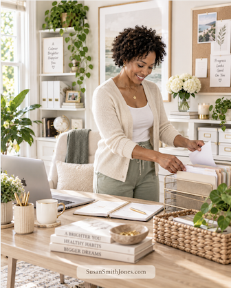 Declutter office space black lady
