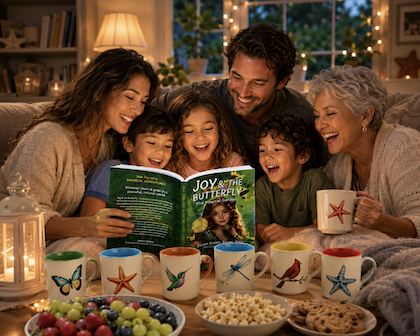 J-B family reading at nighttime
