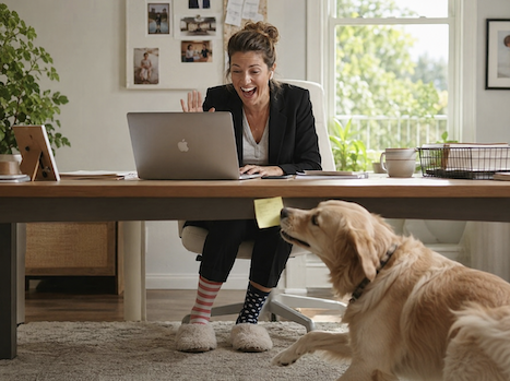 lady computer laughing