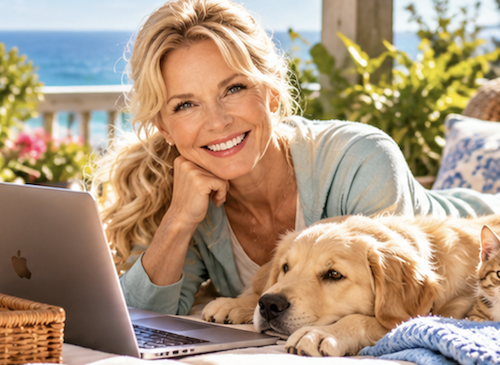 SJ deck laptop w/ dog