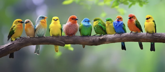 Birds colorful on a branch -- tits