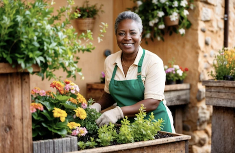 Black lady gardening