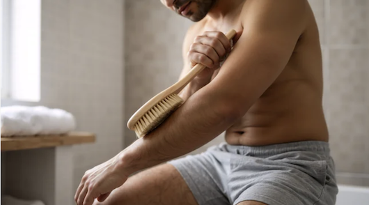 Dry brushing on a man