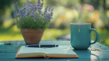 Journaling outdoor with lavender plant