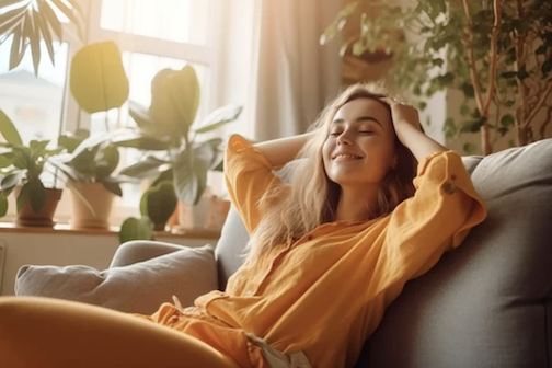 Lady in orange - happy
