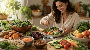 UPLIFTED website page lady with vegan foods