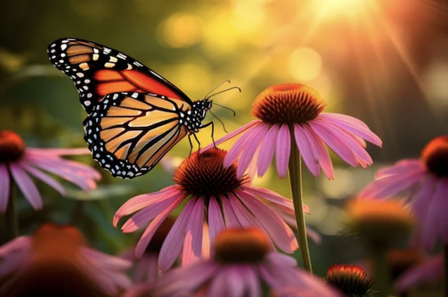 Monarch butterfly at sunrise